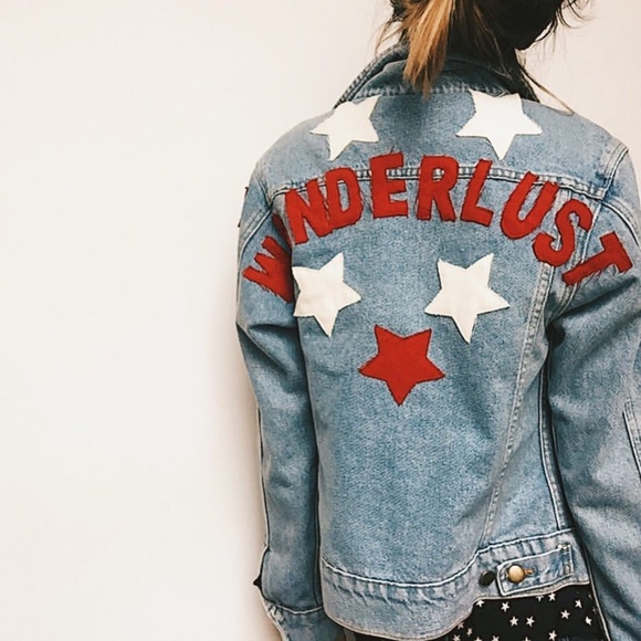 HIGH HEELS SUICIDE WANDERLUST Star Patch Embellished DENIM jean JACKET Sz S - Picture 13 of 16